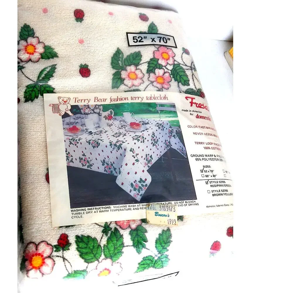 Vintage Terry Bear Strawberry Terry Cloth Tablecloth 52x70 New Sealed